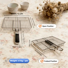 1/2pcs Stainless Steel BBQ Grill Basket, Outdoor Cooking Roast Fish & Vegetable Rack, Camping Essential, Non-Stick Easy Clean, Dishwasher - A - View 11