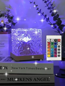 1pc 16-Color Water Wave Projection Night Light, Glowing Cube Crystal Lamp With Touch/Remote Control, Suitable For Bedroom, Home Theater, Valentine's Day Decor, Room Decor, Bedroom, Gift - Multicolor - View 1