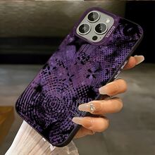 Grunge Purple Black Abstract Floral Halftone Pattern IMD Purple Matte Phone Case, High-End Atmospheric,  Compatible With Apple 17 Pro Max/17 Air/16 Pro Max/15/14 Plus/13/12/11, Waterproof Shockproof Anti-Fall Scratch Resistant - 紫色 - 查看 6