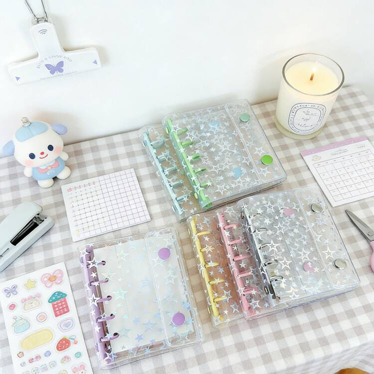 Bộ 1 album ảnh mini A7 họa tiết bầu trời sao dễ thương: Album 6 vòng bằng nhựa PVC trong suốt nhiều màu sắc với bìa họa tiết bầu trời sao hologram, thích hợp đựng thẻ ảnh K-Pop, ảnh và sticker, hoàn hảo cho các bạn nữ tuổi teen, người yêu thích văn phòng phẩm, quà tặng mùa cưới và Ngày của Mẹ. - Album lưu trữ thẻ - Xem 4