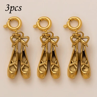 3pcs Summer Gold Ballet Slipper Pendant, High-End Elegant Style, 18K Gold PVD Coating, Stainless Steel Material, Waterproof And Sweatproof, Used For Making Earrings, Bracelets, Spacer Necklaces, Accessories, Suitable For DIY, Bag Chains, Keychains, DIY Jewelry Accessories, Women's Jewelry And Charming Jewelry Accessories.