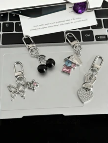 1pc Fashion Alloy Metal Pendant Keychain, Multiple Styles Including Sakura, Butterfly, Crystal Gemstone Decor, Suitable For Elegant Ladies' Handbags, Backpacks, Wallets, Car Keys, Daily Fashion Accessory, Minimalist Aesthetic, Modern Jewelry Decoration, Durable Quality Metal Construction, Adds Personal Style To Your Daily Carry And Bags Gifts For Mother, Father, Graduation, And Teacher - Silver - View 1