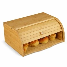 Wooden Bamboo Roll-Top Bread Bin Loaf Box Large Capacity Bread Storage For Kitchen 40*27*16.5cm - View 5
