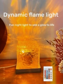 1pc 16-Color Water Wave Projection Night Light, Glowing Cube Crystal Lamp With Touch/Remote Control, Suitable For Bedroom, Home Theater, Valentine's Day Decor, Room Decor, Bedroom, Gift - Multicolor - View 2