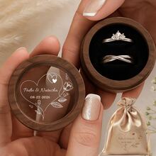 1pc Customized Valentine's Day Wooden Ring Box With Transparent Acrylic Cover, Can Be Used As Earring Box, Double Slot Ring Holder, Velvet Lining, Multiple Colors, Designs And Styles Available, Personalized Engagement Ring Box, Elegant Bridal Gift, Perfect For Storage And Display, Ideal For Proposals, Engagements, Weddings, Anniversaries, Valentine's Day, Mother's Day ,Forever Love - 多色 - 查看 28