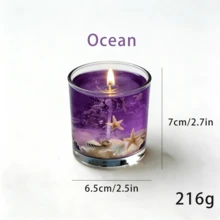 Ocean Scented Candle With Real Sand, Stones, Starfish And Seashells, Creates Ambiance, Gifts For Valentine's Day, Couples, Women, Girls, Wedding, Room Decor, Friends, Graduation, Birthday, Mother's Day, Home Decor, Birthday Decor, Fragrance: Ocean Breeze - Multicolor - View 14