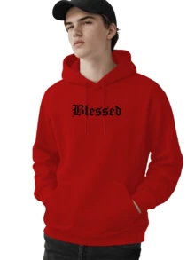 Men's Fleece Hoodie, Street Style,  Print, Statue Writing, Streetwear, Long Sleeve Hooded Sweatshirt, Unisex Jacket With Pocket. - 紅色 - 查看 2