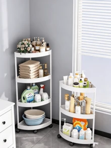 1pc Modern Minimalist 3/4/5 Tier Corner Shelf, Foldable Self-Standing Space-Saving Storage Rack, Easy Assembly, Waterproof Thickened PP Plastic Multi-Function Storage Basket, Solid Color Matte No Pattern Home Decor Storage Rack, All-Season Open-Shelf Multi-Layer Storage Rack With Anti-Slip - Multicolor - View 9