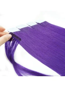 Kercsityn Extensiones de cabello con cinta de cabello humano 20pcs/paquete/30g Remy liso invisible con adhesivo de cinta apto para todas las personas 10-24 pulgadas - SPurple - Ver 10