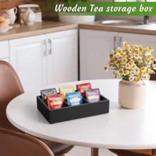 1pc Tea Bag Organizer, Wooden Tea Bag Holder, Tea Storage Containers With 6 Slots, Sugar Packet Holder, Tea Bag Caddy Box For Countertop - Multicolor - View 2