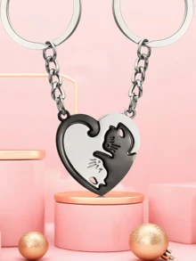 Cute Cartoon Cat Couple Keychain, Sweet Cat Pendant, Adorable Animal Plush Bag Charm, Fashionable Multifunctional Car Key Chain, Bag Accessory, Ideal Gift For Boyfriend And Girlfriend, Daily Small Decoration - One Size - View 3