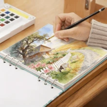 水彩速写本 – 300gsm 专业艺术家级纸张，22 页螺旋装订，适用于水彩画、素描和插画，21x21cm 方形艺术笔记本，适合初学者和专业人士，春夏艺术用品 - 彩色 - 查看 6
