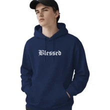 Men's Fleece Hoodie, Street Style,  Print, Statue Writing, Streetwear, Long Sleeve Hooded Sweatshirt, Unisex Jacket With Pocket. - 藏蓝色 - 查看 3