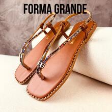Amizzara Women's Flat Slippers With Adjustable Shiny Rhinestones For Everyday Comfort - 駝色 - 查看 3