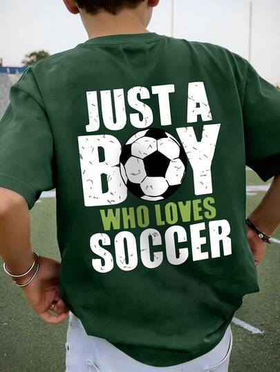 Boys' Football Letter Print Round Neck Short Sleeve T-Shirt, Spring/Summer New Kids Graphic Tee