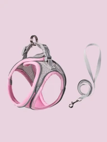 1 Set Tali dan Harness Reflektif untuk Kucing & Anjing - Rompi Jala Bernapas dengan Tali Nilon Empuk, Cocok untuk Ras Kecil hingga Sedang; Kalung Hewan Peliharaan - Desain Anti-Tercekik dengan Dua Cincin D - Biru - View 15