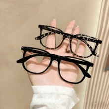 2 Pairs Unisex Retro Square Plastic Frame Bohemian Style Fashion Transparent Glasses Set Accessories - Black Leopard Print - 2 Pairs - View 3