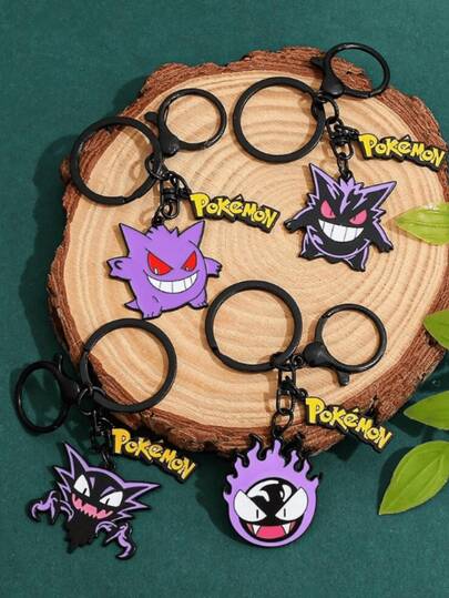 pokemon 1/4件套经典卡通动漫宝可梦配件，可爱鬼斯进化锌合金钥匙扣，萌萌的包包挂饰，适合日常佩戴或作为宝可梦粉丝的礼物