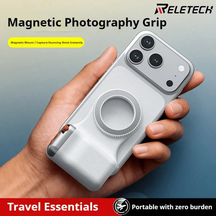 Reletech Magnetic Phone Photography Grip Holder With Remote Zoom Control, Compatible With Apple And Android Phones - White - View 1
