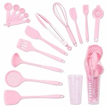 16 Pcs Silicone Cooking Utensils Set-Kitchen Utensils For Cooking With Full Silicone Handles Includes Measuring Cup 446°F Heat Resistant Kitchen Utensil Pink - Hồng - Xem 1