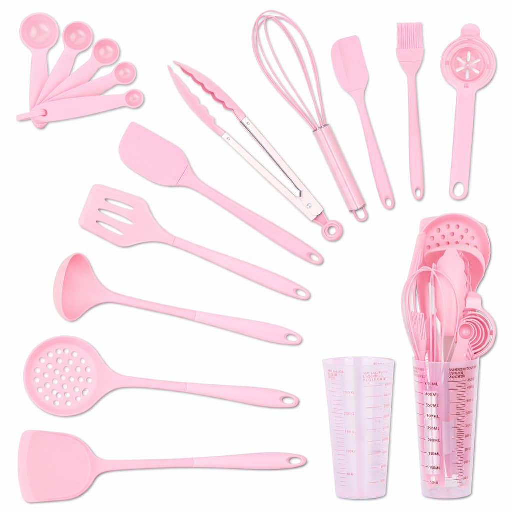 16 Pcs Silicone Cooking Utensils Set-Kitchen Utensils For Cooking With Full Silicone Handles Includes Measuring Cup 446°F Heat Resistant Kitchen Utensil Pink - Hồng - Xem 1