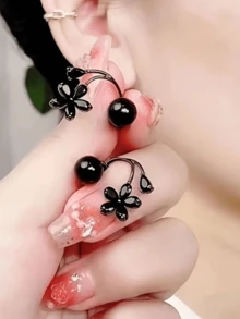 1 Pair Black Tulip Earrings, Minimalist Black Tulip Shaped U-Hoop Earrings,Beach,Wedding - Multicolor - View 2