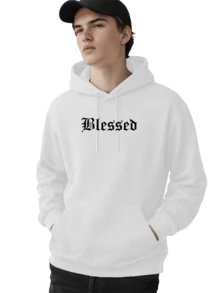 Men's Fleece Hoodie, Street Style,  Print, Statue Writing, Streetwear, Long Sleeve Hooded Sweatshirt, Unisex Jacket With Pocket. - 白色 - 查看 2