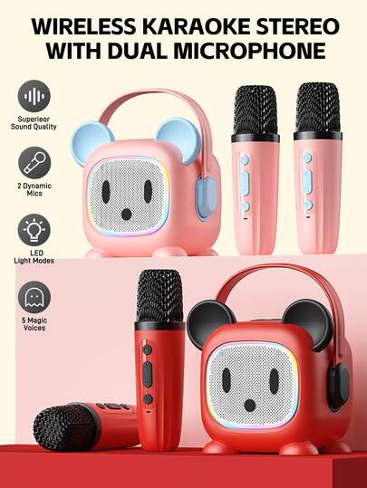 Reletech 可爱猫耳KTV音箱套装，硅胶材质，防摔耐用 | 动物造型，方形手柄+麦克风 | 一键互动欢呼（掌声/笑声/喇叭声） | 录制精彩表演，重温美好回忆 | 居家及户外派对音乐必备