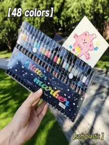 Glitter Marker Pens - Opaque - Stackable - Super Glittery - Vibrant Glitter Paint Pens - Fluorescent Highlighter Pens - Soft Tip Glitter Pens - For Arts And Crafts, Scrapbooking, Stationery, Professional Art Use - Multicolor - View 12