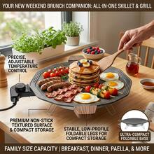 AORAN Versatile Electric Griddle & Skillet: Non-Stick, Adjustable Temp, Foldable Portable BBQ Grill. Perfect For Home, Dorm, Camping. Fast Heating, Easy Clean. Enjoy Healthy Brunch, Dinner, Paella. All-In-One Cooker & Party Essential! - US B Type Plug(110-127V) - View 6