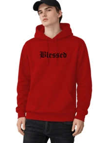 Men's Fleece Hoodie, Street Style,  Print, Statue Writing, Streetwear, Long Sleeve Hooded Sweatshirt, Unisex Jacket With Pocket. - 紅色 - 查看 5