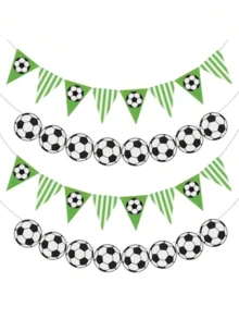 2 Sets Football Themed Decorations, Including Sports Ball Decor, Flags, Pennant Banners, Suitable For Birthday Party, Bachelor Party, Music Festival, World Cup Background Decor, Football Fan Decorations - A - View 1