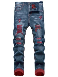 Two-Pack Men's Ripped Jeans Stretch Ripped Jeans For Men Comfort Flex Slim Fit Jeans Designer Fashion Pants For Men,Street Style - 黑色+淺藍色 - 查看 7