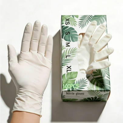 Guantes desechables de nitrilo blanco, sin polvo y sin látex para arte de uñas, tatuaje y salón de belleza