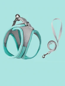 1 Set Tali dan Harness Reflektif untuk Kucing & Anjing - Rompi Jala Bernapas dengan Tali Nilon Empuk, Cocok untuk Ras Kecil hingga Sedang; Kalung Hewan Peliharaan - Desain Anti-Tercekik dengan Dua Cincin D - Biru - View 17