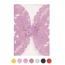10pcs Glitter Butterfly Wedding Invitation Cards, Wedding Birthday Party Invitation Decoration Supplies Gift - 10pcs - View 3