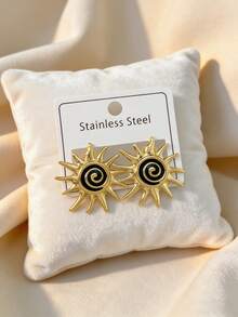 金色珐琅太阳耳环，闪耀阳光螺旋设计，轻盈波西米亚风女士饰品 - 金色 - 查看 4