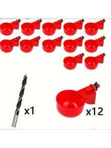 自动鸡用饮水杯] 6/12/20个装 自动鸡用饮水杯 - 家禽漂浮式重力饮水系统，带开孔器的饮水器套装 - 餵水碗 - 查看 12