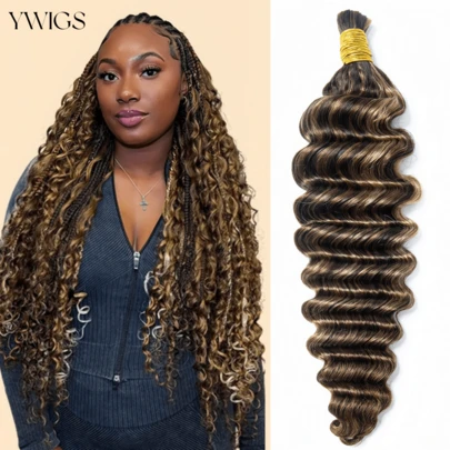 Y WIGS 深波浪100%纯天然人发波西米亚风编发混合发，4/27/30英寸，100克无纬散装人发，适合编发，长度16-20英寸，适合发量较少的女性。