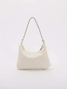 Women's Cream White 3D Sequin Hobo Shoulder Bag, Removable Chain Strap Evening Party Handbag - Champagne - View 7