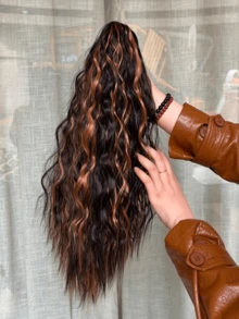 WaveTrip Ss Style Inspo 女士度假穿搭夏季穿搭 24 英寸渐变波浪爪形马尾夹式耐热合成假发，适合女性、女孩、派对和日常使用 - 挑染棕色 - 查看 8