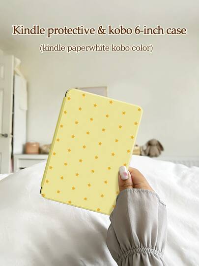 1个黄色星形图案 Kindle 保护套，全方位保护，防摔防尘，采用柔软的 TPU 材质，边角气垫减震，适用于 Kindle Paperwhite 第 11 代（2021 年款）、Kindle（第 11 代）（2022 年款）、Kindle（第 11 代至 2024 年款）（6 英寸），完美贴合，保护您的阅读设备。