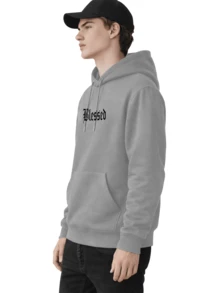 Men's Fleece Hoodie, Street Style,  Print, Statue Writing, Streetwear, Long Sleeve Hooded Sweatshirt, Unisex Jacket With Pocket. - 灰色 - 查看 5