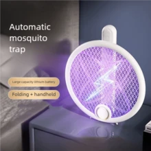 可折叠三合一电蚊拍，Type-C充电，180°折叠，双重保险开关，三层网罩，可悬挂/立放/手持，自动诱蚊灭蚊，物理灭蚊，家用/露营适用，500mAh - 顏色隨機 - 查看 3
