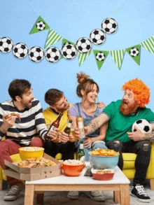 2 Sets Football Themed Decorations, Including Sports Ball Decor, Flags, Pennant Banners, Suitable For Birthday Party, Bachelor Party, Music Festival, World Cup Background Decor, Football Fan Decorations - A - View 6