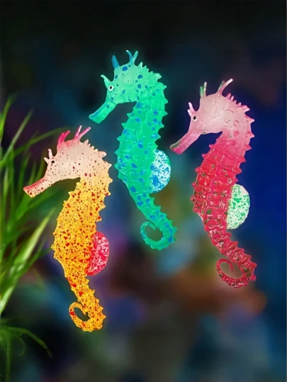 1pc/3pcs Artificial Luminous Seahorse Aquarium Ornament, Silicone Glow Fish Tank Decoration With Bright Color Detail, Mini Marine Animal Decor For Freshwater Saltwater Tank Accessories, Lightweight Aquarium Decoration For Fish Tank Landscape Setup And Underwater Theme Design, Decorative Fish Tank Accessories For Home Office Desk Aquarium Display