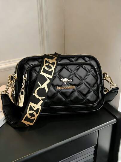 New Fashion Classic Versatile Solid Color PU Waterproof Material Rhombus Pattern Design Retro Metal Animal Logo Decor Shoulder Bag Square Bag Letter Pattern Decoration Women Wallet Crossbody Bag, Suitable For Shopping, Holiday Gift , Valentines Gifts