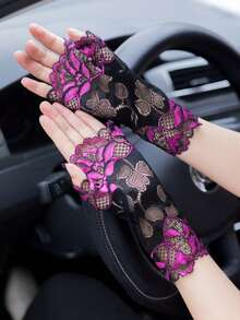 1 đôi găng tay ren hở ngón cho nữ, găng tay lưới thoáng khí nhiều màu sắc kiểu thủy thủ, viền hoa gợi cảm, thích hợp cho lái xe, đi xe máy, đám cưới vào mùa xuân/hè. - găng tay nửa ngón - Xem 14