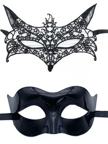 双缎带蕾丝面具，饰以金线，六瓣立体面具，威尼斯化装舞会蕾丝面具，性感蕾丝面具，适用于服装派对、狂欢节、化装舞会 - 金色 - 查看 7