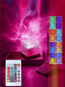 1pc 16-Color Water Wave Projection Night Light, Glowing Cube Crystal Lamp With Touch/Remote Control, Suitable For Bedroom, Home Theater, Valentine's Day Decor, Room Decor, Bedroom, Gift - Multicolor - View 4